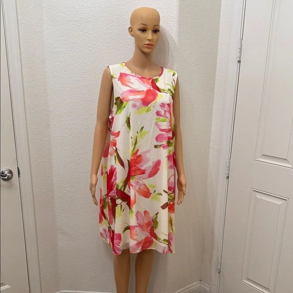 Jessica Howard Floral Sleeveless Midi Dress Round Neck Sz 18W Pink White Green